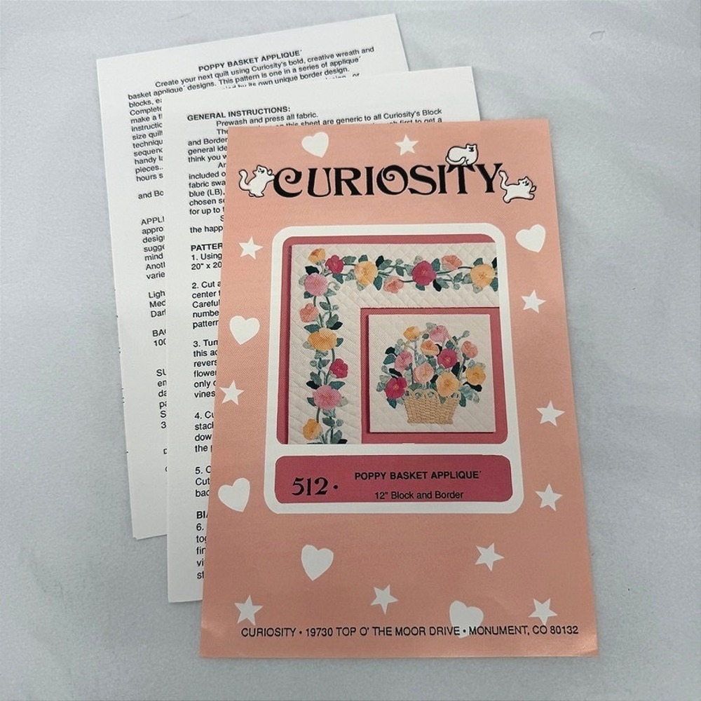 Curiosity Poppy Basket Applique Pattern 512 Floral Quilt Block Border UNCUT